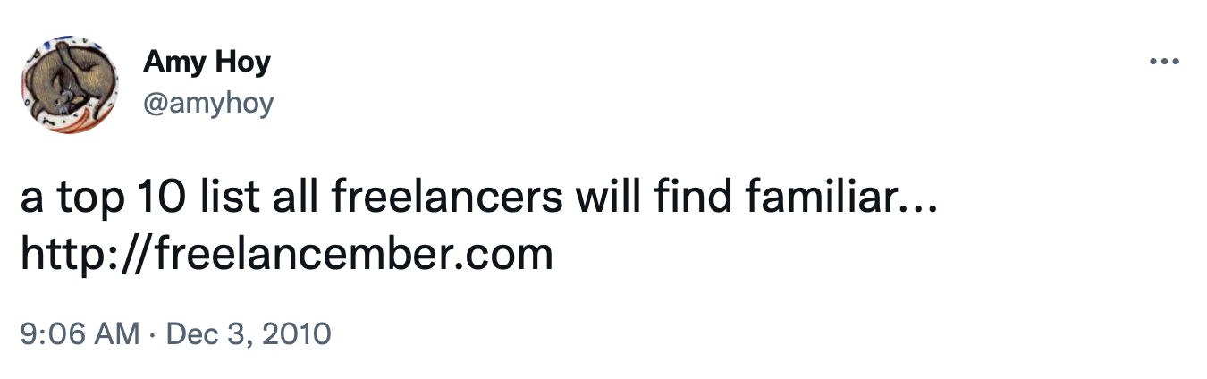 original tweet with me announcing Freelancember, Dec 3, 2010