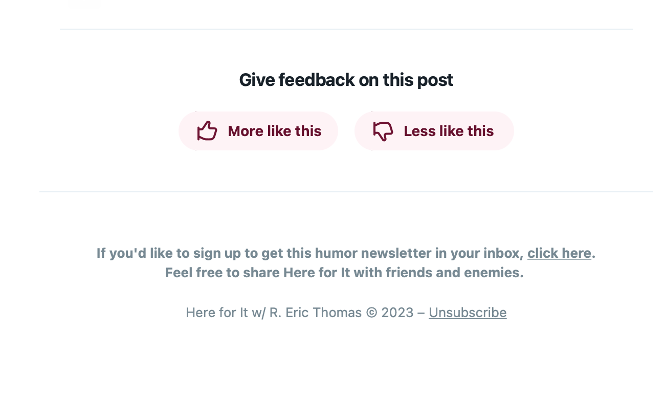 Screenshot of email footer with the line "If you'd like to sign up to get this humor newsletter, click here"